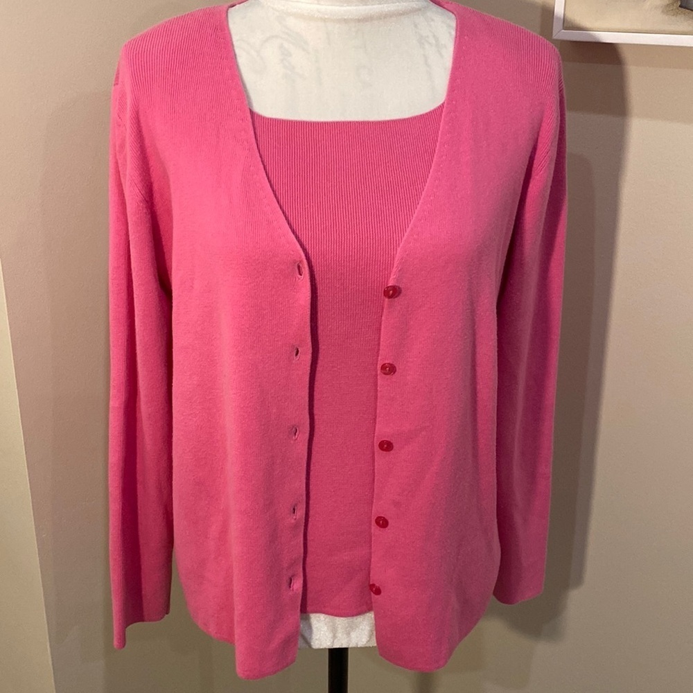 Designers originals pink tank and cardigan sweater set